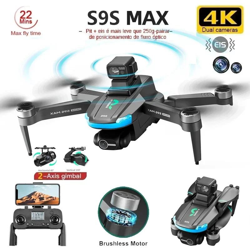 새로운 S9S MAX 미니 드론 4K 2축 PTZ HD - Drone Cinematic 리뷰 및 가격